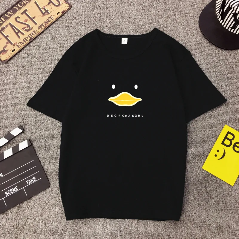 

Summer New Style Small Yellow Duck Loose And Plus-sized T-shirt Cartoon Expression Printing Short-sleeved T-shirt Student Base S