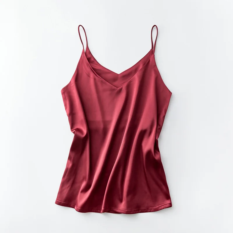 Camisole Spaghetti Strap V Neck Tops Women Halter Summer Plus Size Sleeveless Women'S Satin Top Silk - Цвет: Wine red