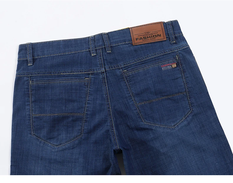 KSTUN Summer Denim Shorts Jeans Men Blue Slim Straight Business Casual Knee Length Shorts High