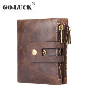 

Men Wallet RFID Cowhide Leather Double Zipper Coin Bag Hasp Men's Purse Male Cards Holder Wallets