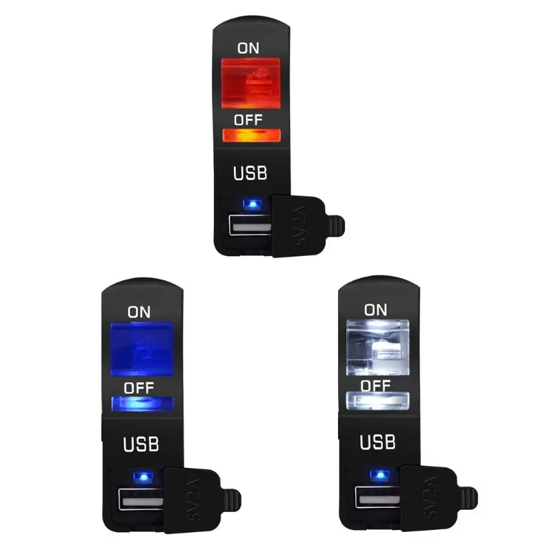 Универсальный 12 В Мотоцикл Руль USB зарядное устройство адаптер питания с мотоцикл светодиодный светильник переключатель для мобильного телефона планшета gps