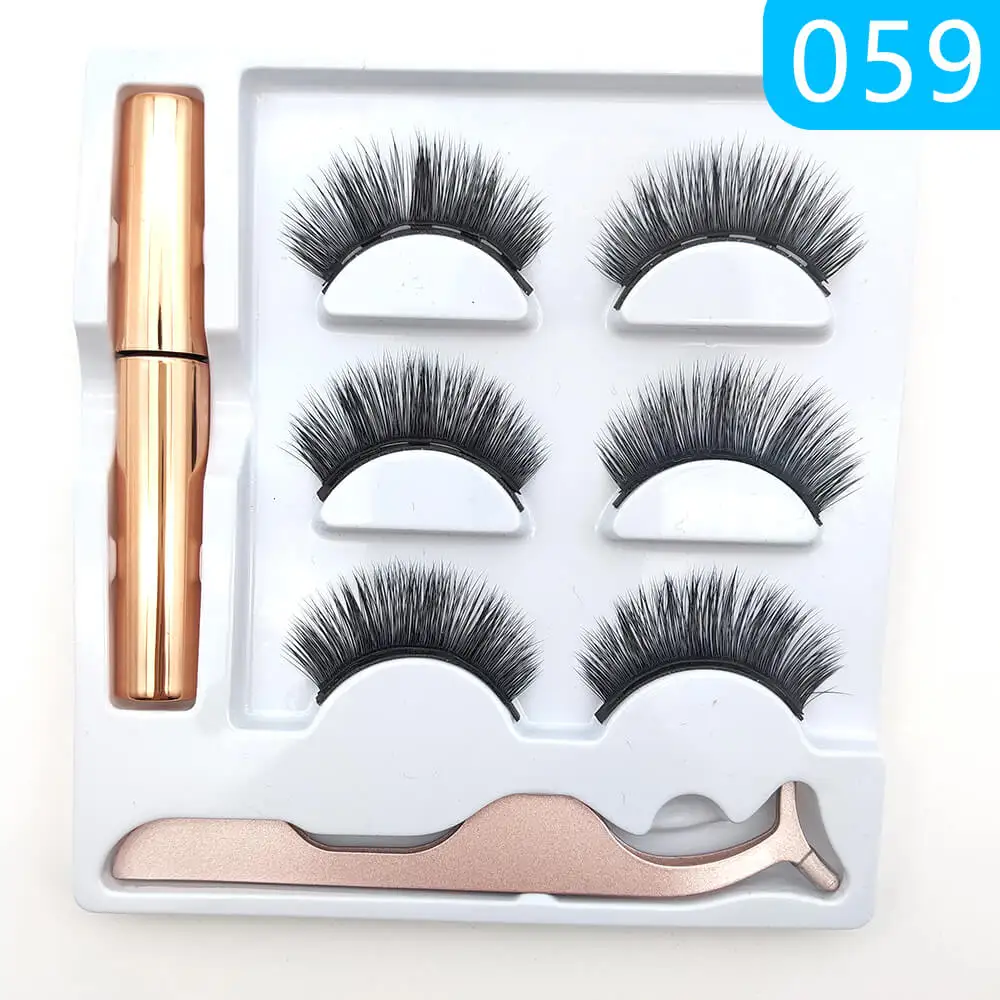3 Pairs 059 Set Магнитные ресницы подводка для глаз жидкий набор 5 магнитов без клея накладные удлинение норки Набор бигуди 3D Поддельные индивидуальные многоразовые ресницы - Цвет: 3 Pairs 059 Set