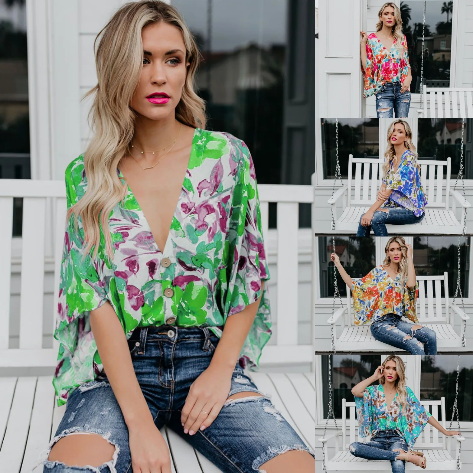 Летние цветочные Boho блузки женские шифоновые рубашки для отпуска Топы повседневные с длинным рукавом сексуальные винтажные блузки Femme Blusa уличная