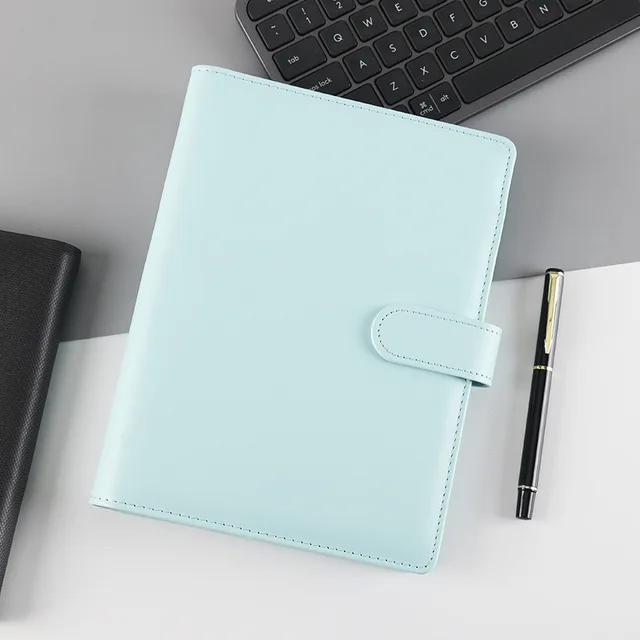 A5 Pu Leather 6 Ring Binder Notebooks Planner Covers Pink Cute Macaron Journal Note Agenda Diary Book Office and School Supplies blue only cover