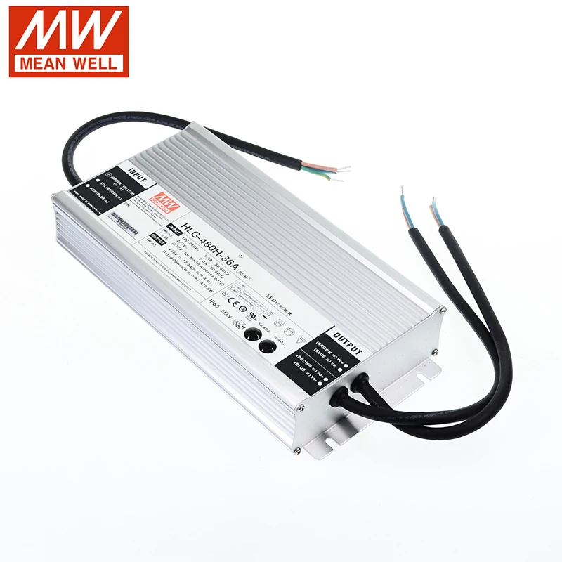 MEAN WELL Светодиодный источник питания HLG-480H-36A 36 В регулируемый светодиодный драйвер 110 В/220 В переменного тока до 36 В постоянного тока 13.3A 480 Вт Водонепроницаемый IP65 трансформатор