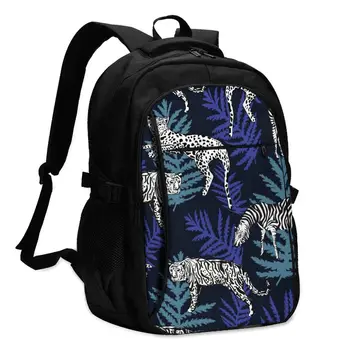 

Backpack 2020 Women Bright Leopard Zebra Tiger And Exotic Leaves On Dark Background Back to School