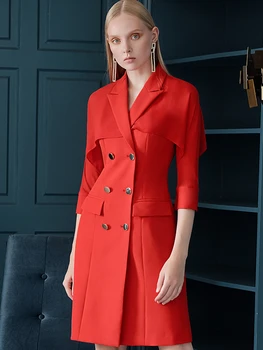 

High Quality Dress Suit Jacket Office Ladies Work Formal Business Wear Double Breasted Midi Slim Elegant Spring Autumn Vestidos