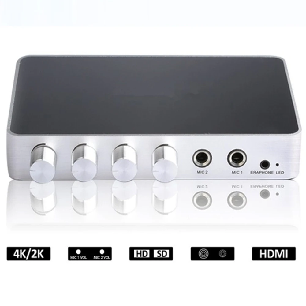 Portable KM200 4K*2K HD Karaoke Sound Mixer Digital Stereo Audio Echo System Karaoke Amplifier with Dual Microphone