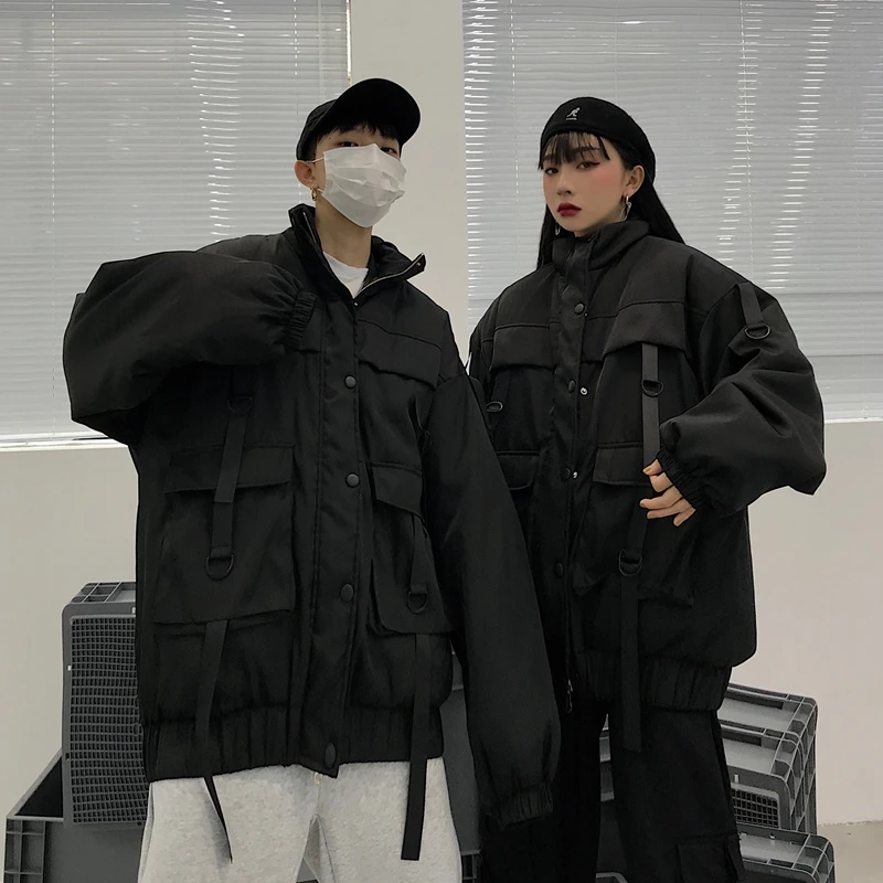 Осень Зима Готический свободный утолщенный Хлопок Одежда Пальто женское Harajuku повседневное черное с длинными рукавами модное пальто для влюбленных