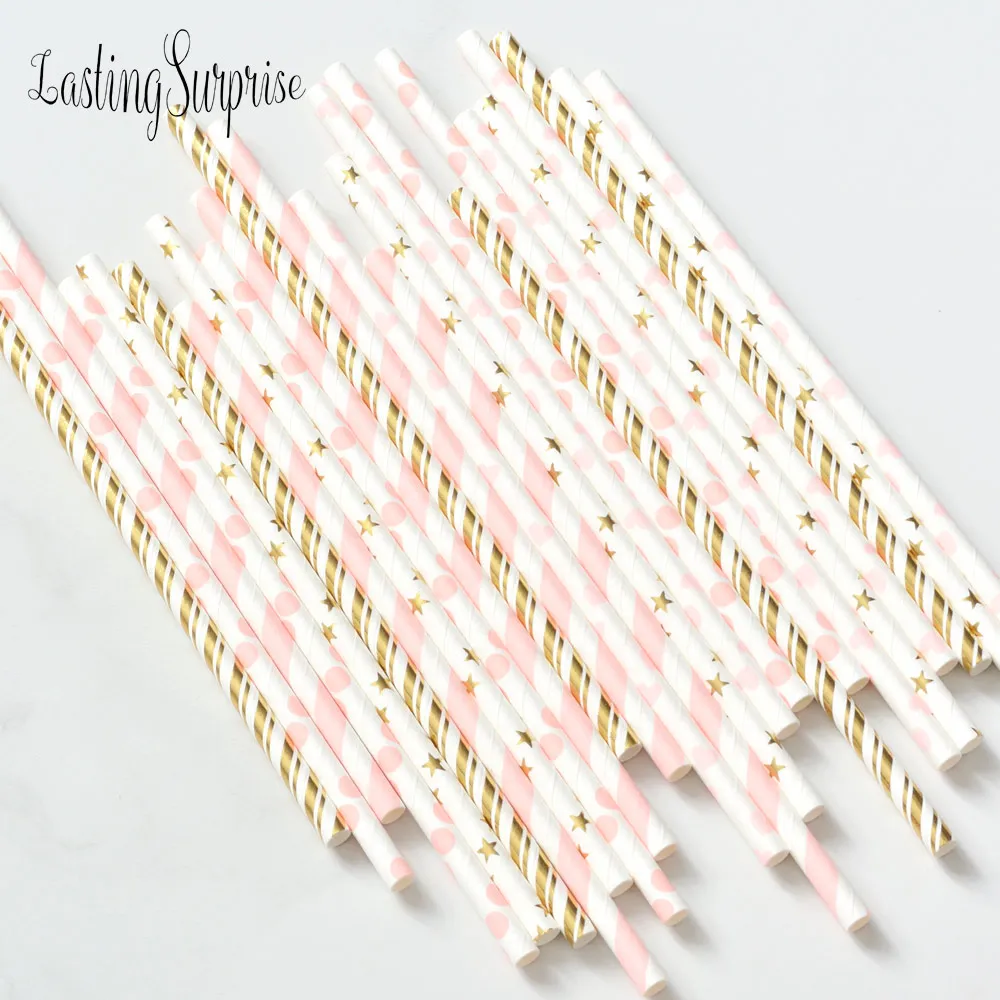 Metallic Gold Heart Foil Stripe Paper Straws 25pcs Chevron & 5pc Wedding Napkin Theam Birthday Party Decorations Kids|Одноразовая
