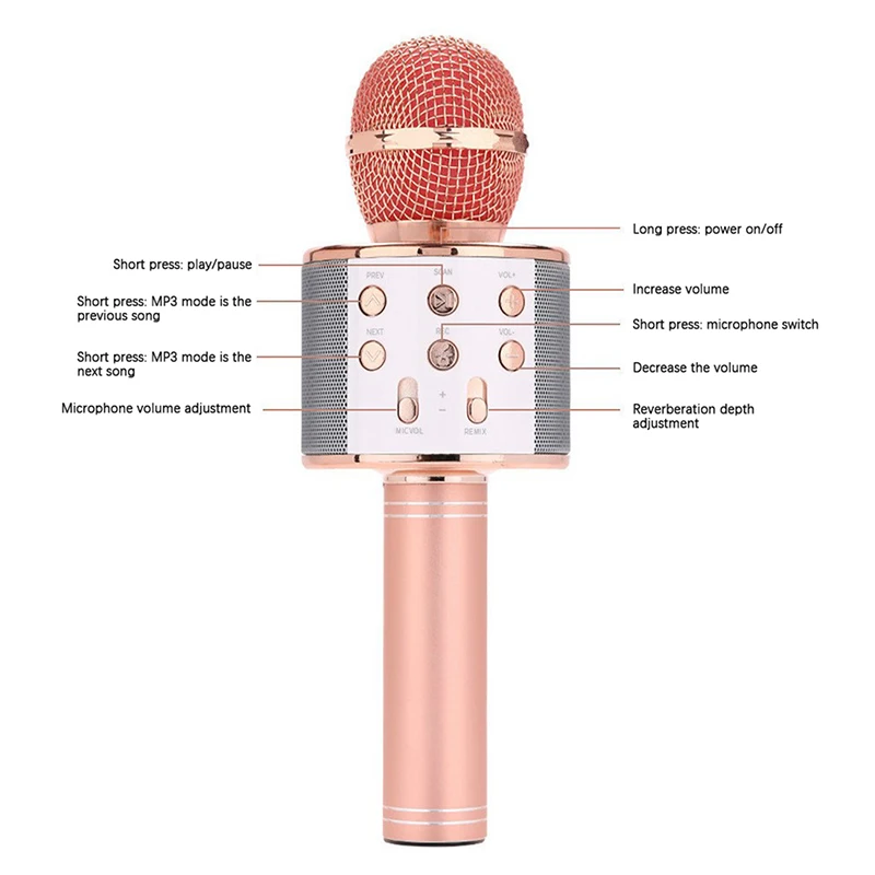 1set Wireless KTV Microphone Bluetooth Handheld Speaker Player Singing Mic LED Lights Sound Reverberation