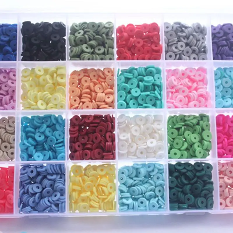 4800Pcs 24 Colors 6mm Flat Round Polymer Clay Disc Loose Spacer Bead DIY Jewelry 