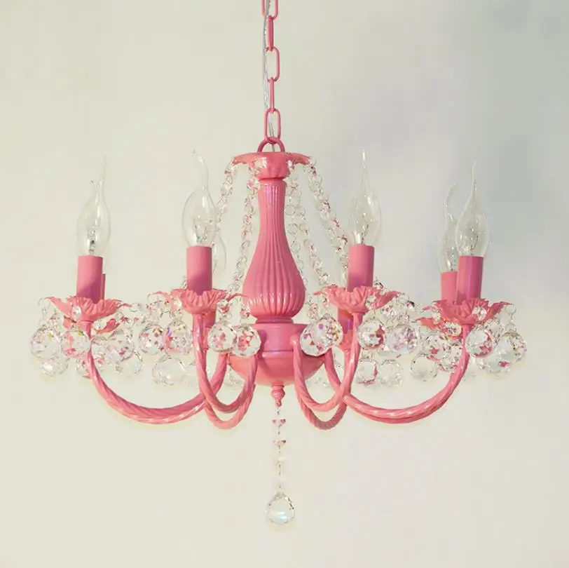 

American Mediterranean Iron Chandelier candle restaurant clothing store led creative rural Korean rural pink Chandelier