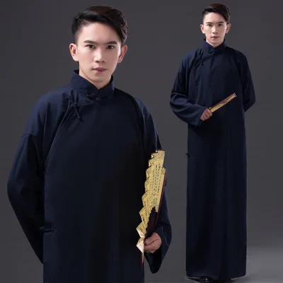 navy blue Китайский костюм для народных танцев, мужской халат, Китайская традиционная одежда, мужская одежда, костюм для учителя, Древний китайский костюм - Цвет: navy blue
