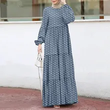 

Elegants Muslim Long Maxi Dress 2021 Stylish Polka Dot Puff Long Sleeve Robe Dubai Abaya Turkey Hijab Kafta Dress S-