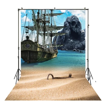 

HUAYI Pirate Ship sandy beach backdrop vinyl photography backdrops photo props beach scenery background XT-5489