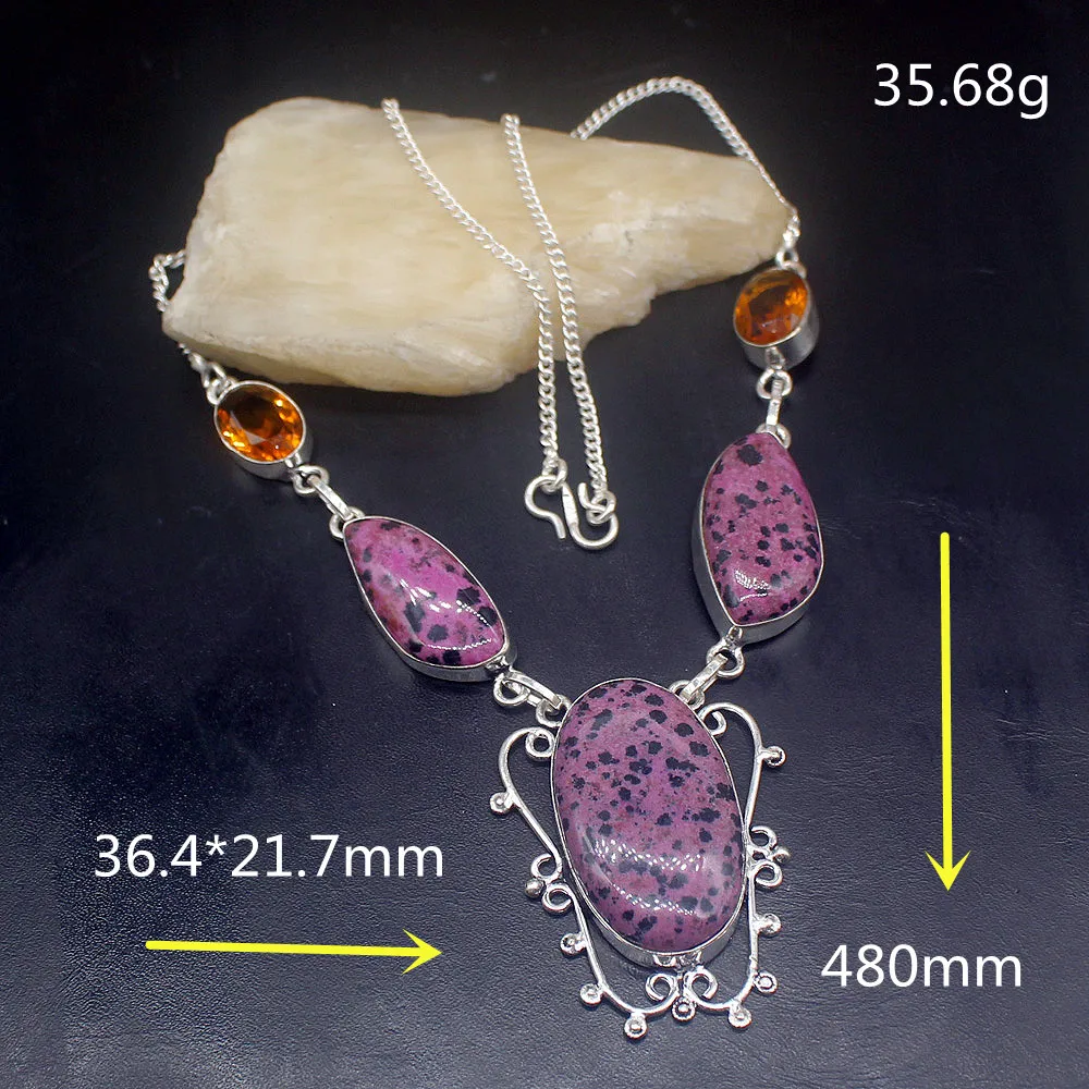 Gemstonefactory Jewelry Big Promotion 925 Silver New Coming Natural Dalmatian Jasper Topaz Women Chain Necklace 48cm 202101399