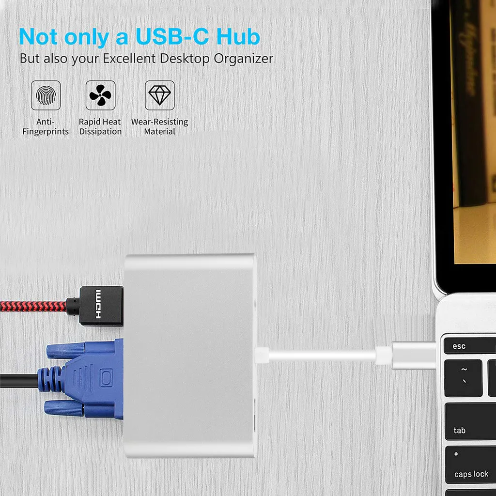 USB C к HDMI VGA USB 3,0 type C аудиоконцентратор адаптер 5 в 1 мульти порт конвертер