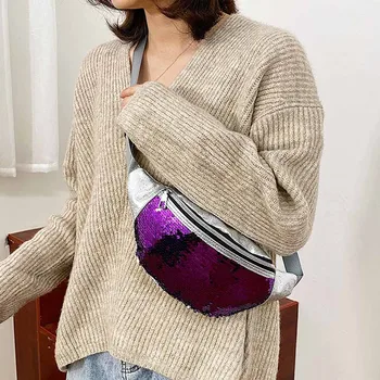 

Women Sequins Glitter Waist Bag Girls Fanny Pack Pouch Hip Purse Satchel Fashion Crossbody Shouder Waist Pack Travel Purse Bolsa