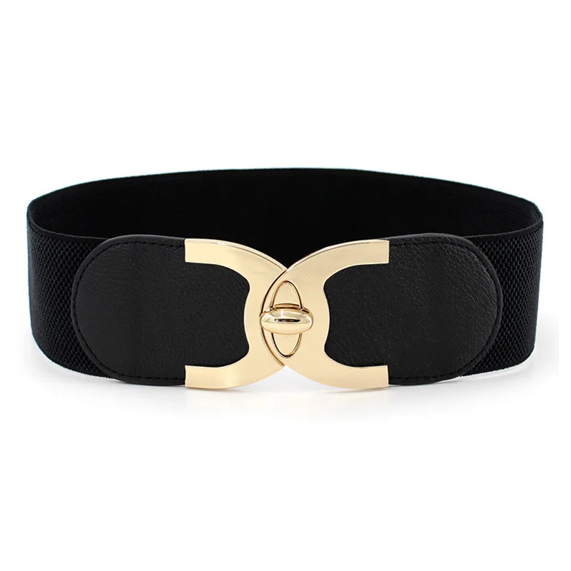 New Style Elastic Waistband Four Seasons Versatile Girdle for WOMEN'S Dress Shirt Decoration Elastic Wide Black Belt Strap black waist belt Belts