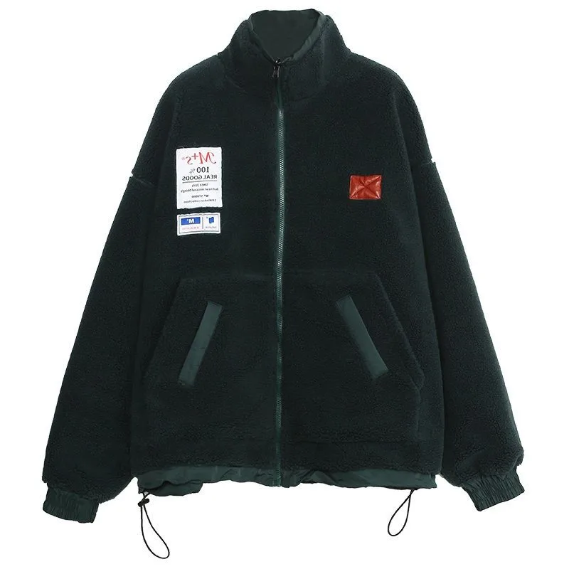 

Women Winter Warm Plus Size Thickening Zip-Up Casual Coat Korean Style Printed All-Match Jacket Streetwear Wear Both Sides Parka