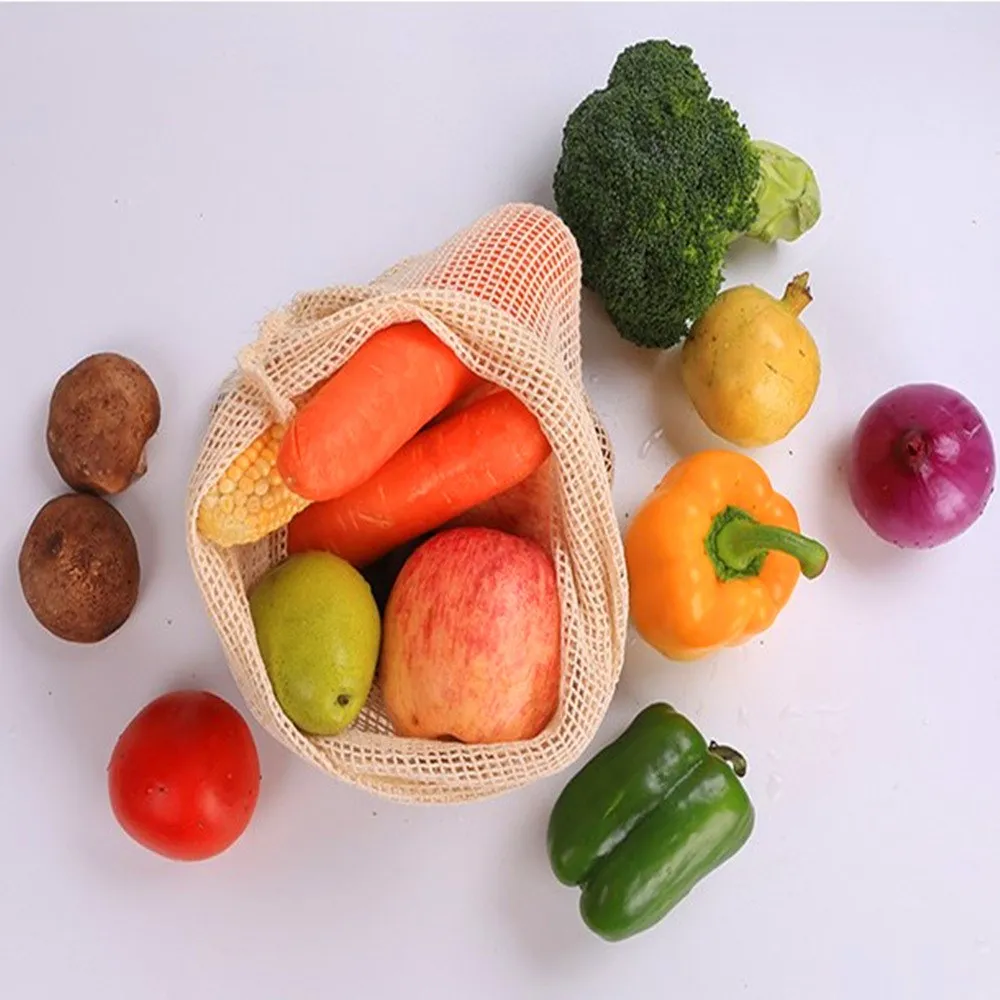 1 шт., сумки для овощей, популярные хлопковые сумки для покупок с фруктами на шнурке, многоразовые домашние сетчатые сумки для хранения, можно стирать в стиральной машине