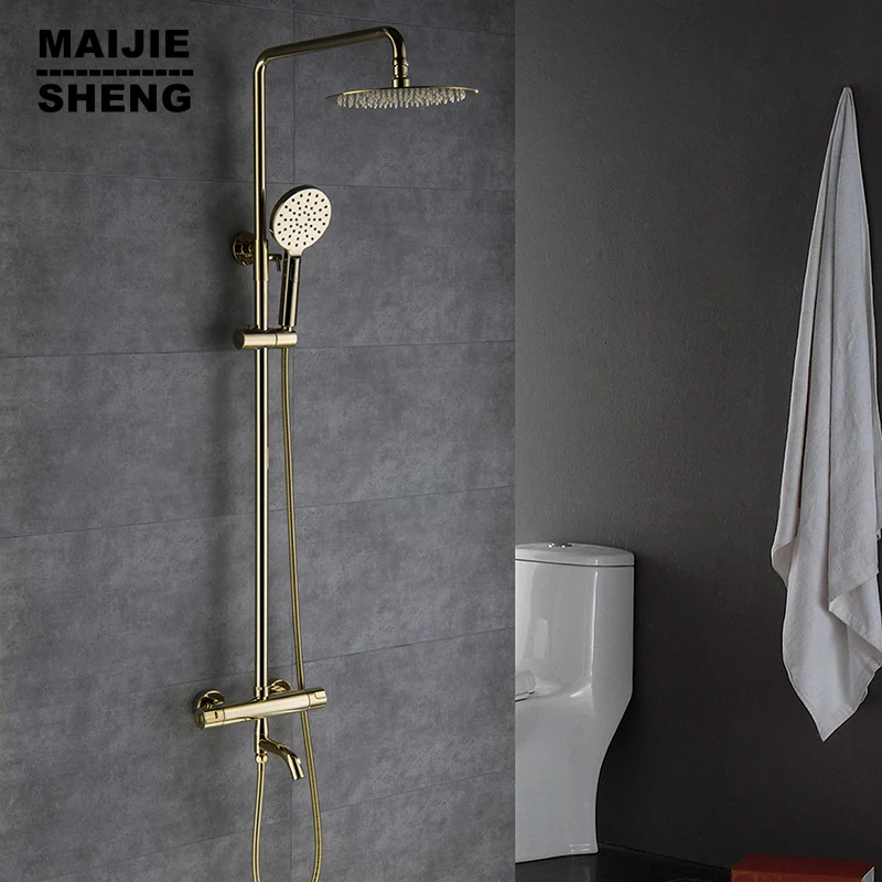 

Thermostatic Showers Faucet Wall Mount SPA Rainfall Bath Tap Bathtub Rain Faucets Gold Shower Set System Bathroom Hot Cold Mixer