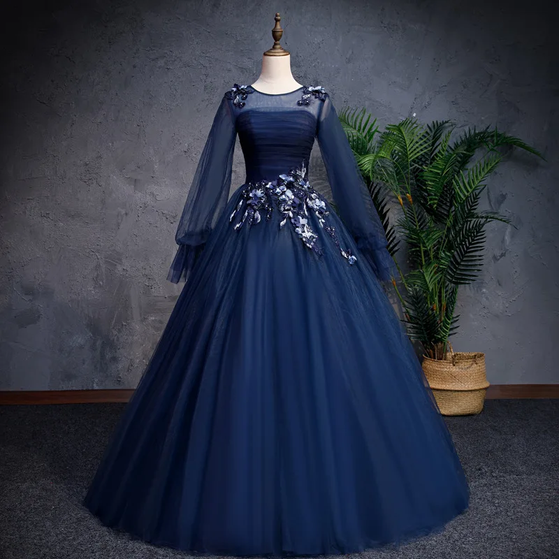 Синие Бальные платья принцессы с пышными рукавами Новое поступление Robe De Quinceanera