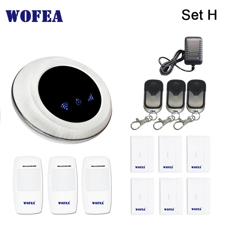 Wofea беспроводной SIM GSM домашняя охранная wifi GSM сигнализация система Датчик комплект tuya приложение Встроенная сирена - Цвет: SET H