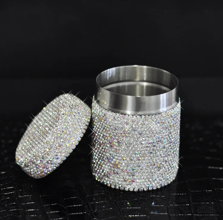 Блеск бриллиант-Шипованный кристалл держатель зубочистки ватный тампон бытовой ящик для хранения ресторана круглая металлическая косметичка
