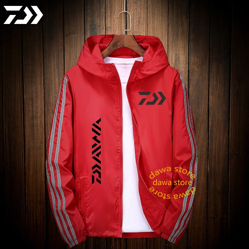 Daiwa Мужская рыболовная куртка осень весна термальная полосатая рыболовная одежда мужская полиэфирная быстросохнущая Спортивная одежда для улицы - Цвет: RED