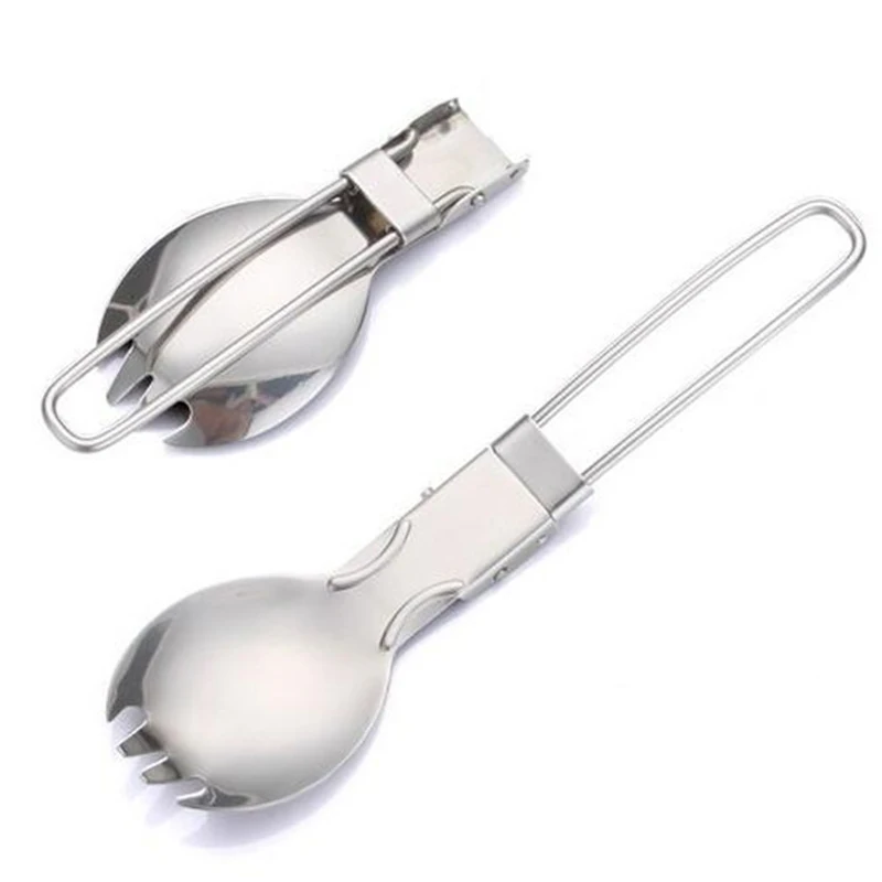 

2 In 1 Stainless Steel Spork Picnic Spoon Fork Outdoor Tableware Foldable Traveling Camping Folding Cutlery Dishes Fork