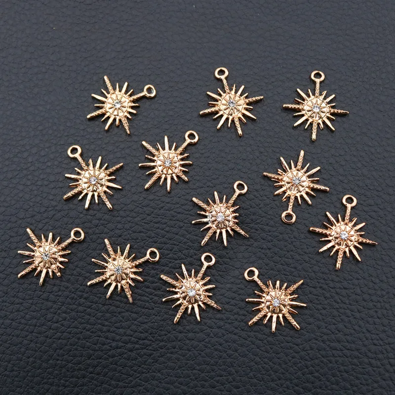 

WKOUD 6pcs Kc Gold Handmade Rhinestone Sun Flower Charm Alloy Pendant DIY Necklace Earrings Making Fashion Jewelry Accessories
