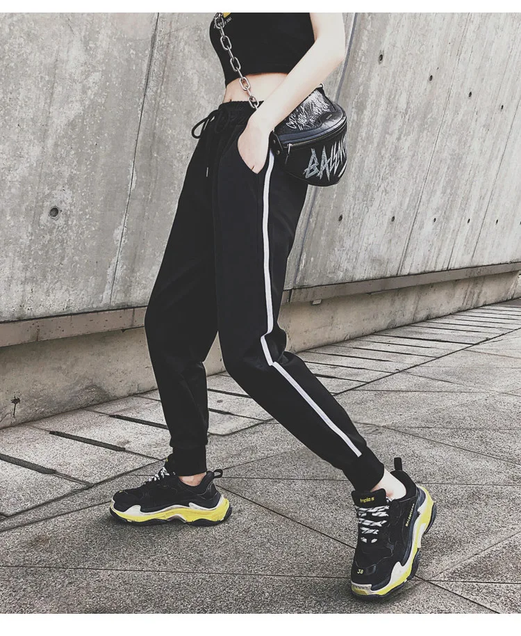 BIVIGAOS New INS Trendy Fashion White Stripe Sports Pants Joggers Women Sweatpants Spring Autumn Slimming Casual Harem Pants