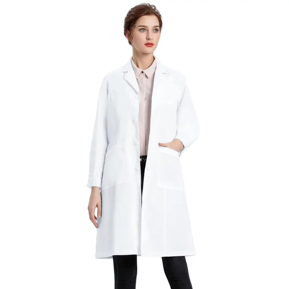 Белое лабораторное пальто для женщин, медсестры и пальто доктора, Профессиональная Медицинская спецодежда униформа, Slim Fit, белое пальто с 3 карманами