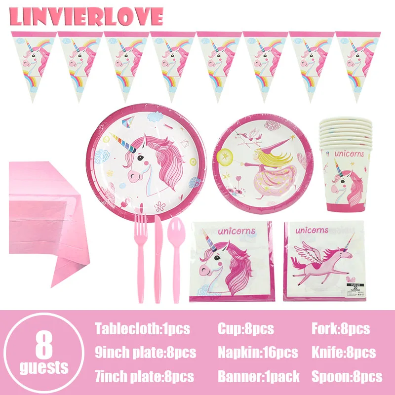 LINVIERLOVE 32 шт. бумажные салфетки с единорогом для девочек, одноразовые салфетки для детского дня рождения, вечерние принадлежности для декора ангела
