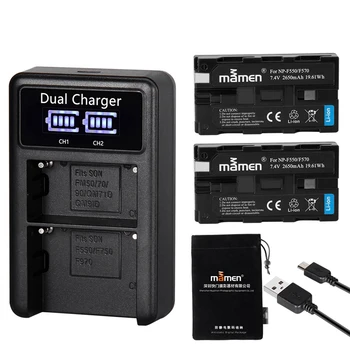 

Mamen 2Pcs NP-F550 NP F550 NPF550 NP-F570 NP F570 Rechargeable Digital Camera Battery +USB LCD Dual Charger for Sony GV-D200 D80