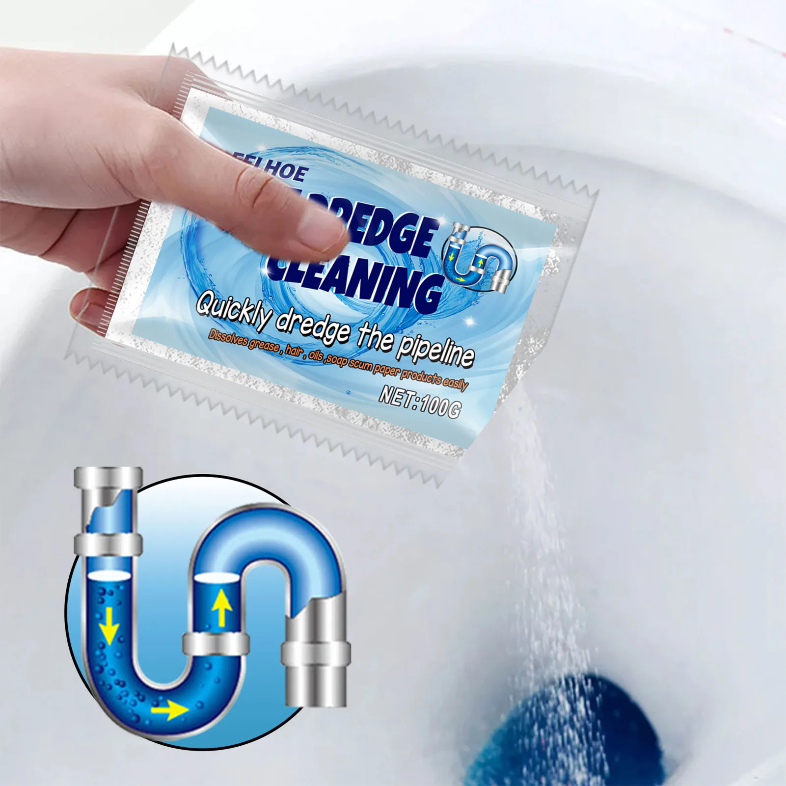 500G Pipe Dredge Cleaning Powder Powerful Kitchen Sewer Cleaner Sink Drain Dredging Agent For Toilet | Дом и сад