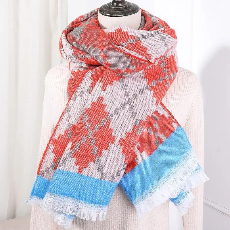 

free post Autumn Winter Female Wool Plaid Scarf Women Cashmere Scarves Wide Lattice Long Shawl Wrap Blanket Warm Tippet Drop