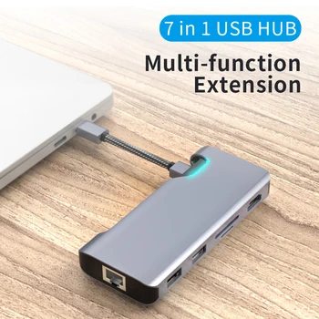 

New USB C Hub Type C Adapter Splitter Multi USB 3.0 HDMI VGA RJ45 Port Multiple USB-C Hab Expander USB C Dock For Macbook Pro