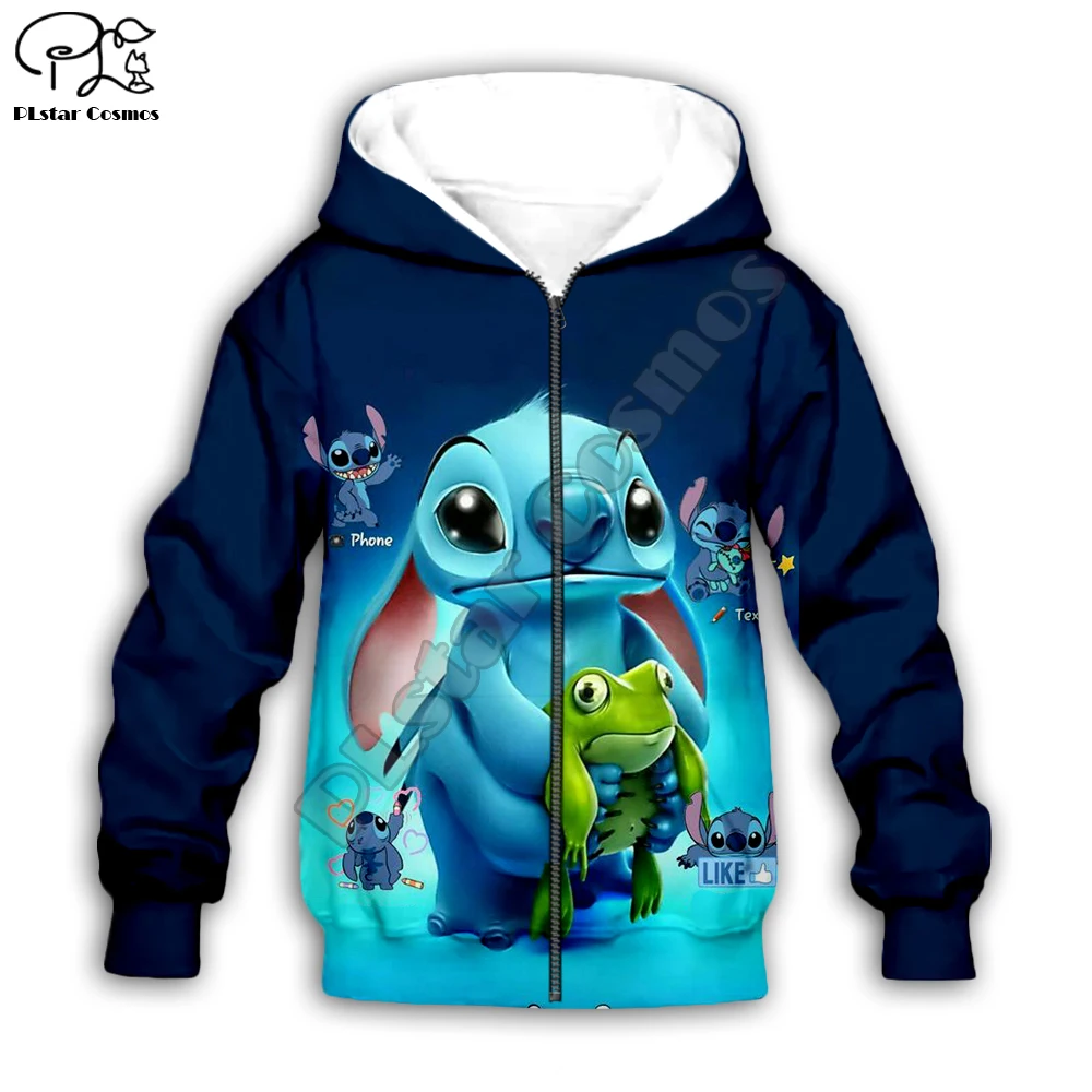 Детская одежда Lilo Stitch, 3D Толстовка с капюшоном для маленьких мальчиков и девочек, пуловер с принтом, толстовка с длинными рукавами и рисунком, футболка, уличная одежда, костюм 21