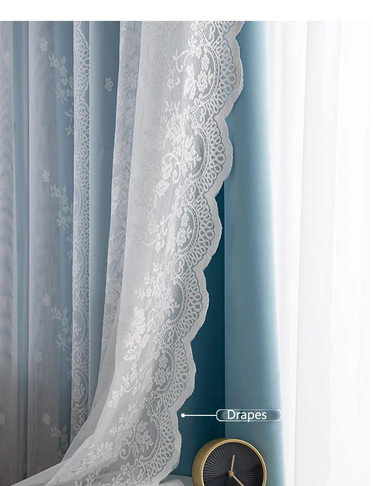 Curtains comfotable Romantic Double Blackout Curtains for Living Room 1 Piece Lace Polyester Fabric Hollow Star Decor Kids Bedroom Window Drapes New linen curtains