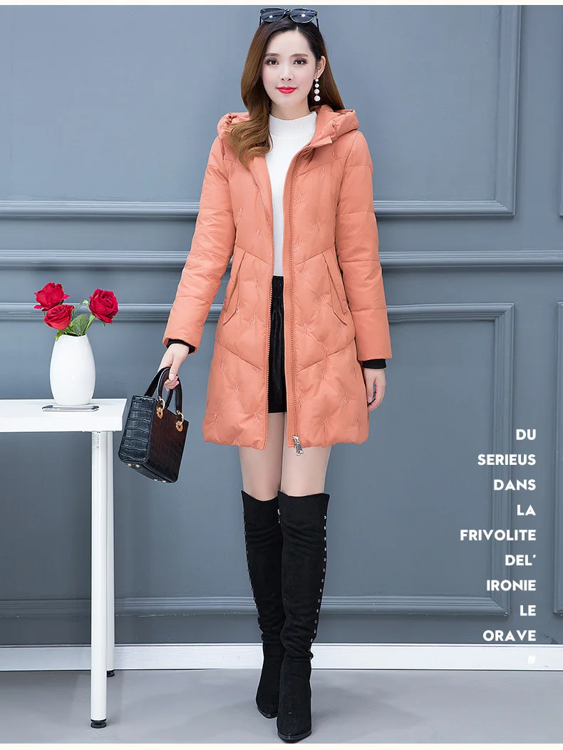 Down Jacket Women's Mid-length Winter New Style Korean-style Waist Hugging Slimming Fashion Comfortable Slim Fit Hooded Coa