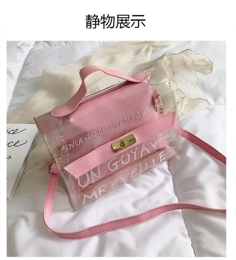 

New Versatile Women's Trend Destroyed Handbag Super Fire Jelly Transparent Bag Sweet Ladies' Shoulder Bag New Arrival