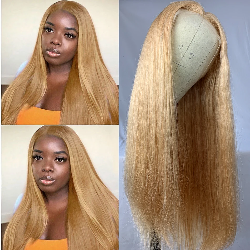 Wholesale Price Human Hair Wig Honey 27 613 Blonde Color Remy Brazilian Straight Lace Front Frontal Wigs for Black Women | Шиньоны и