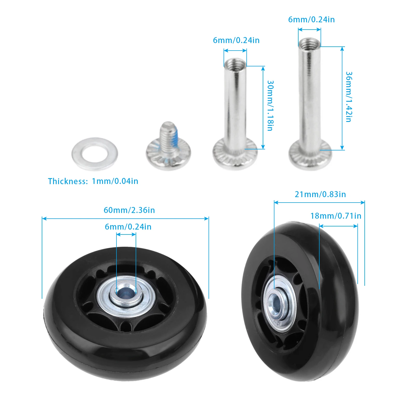 60x18 mm 2 шт. чемодан для багажа резиновые раздвижные практичные мосты Сменные ролики для багажа для путешествий гибкие колеса для чемодана - Цвет: 60x18 mm
