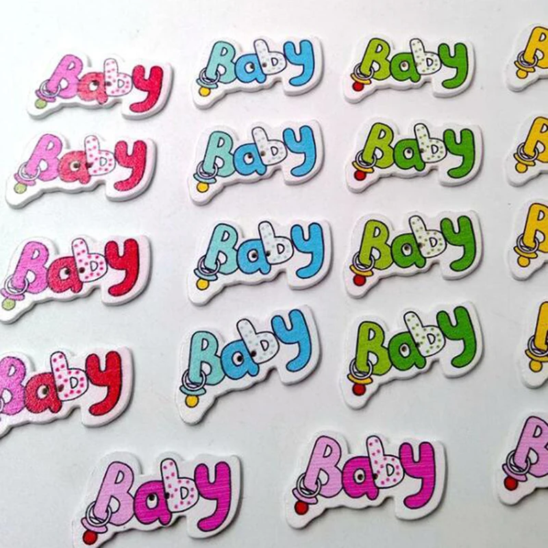 Hot Sale Colorful Lovely Baby Pattern Wood Buttons 50Pcs 37x22mm 2 Holes Sewing Scrapbooking Craft Accessories | Дом и сад
