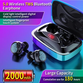 

TWS bluetooth 5.0 earphone mini Wireless Headset with 2000mAh LED power display touch button noise reduction Sport Headphones