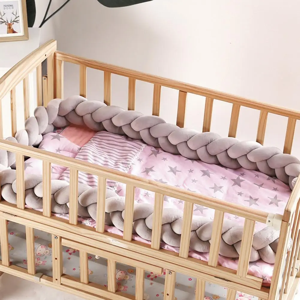 Bed Barrier 2.2M Baby Bed Bumper Soft Twist Braid Knot Infant Pillow Cushion Bumper Protective Cradle Cot Room Decor