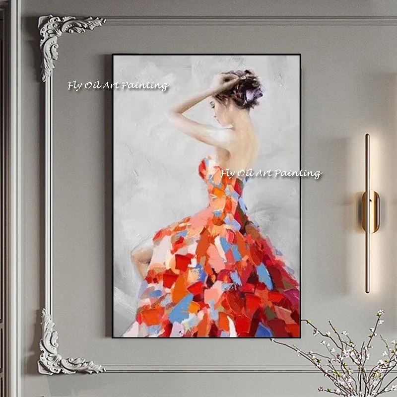 

Красочная клетчатая юбка для девушек, картина маслом, ручная роспись, сексуальная девушка, танцующая холщовая картина, Современная фигурка, настенное искусство, Декор
